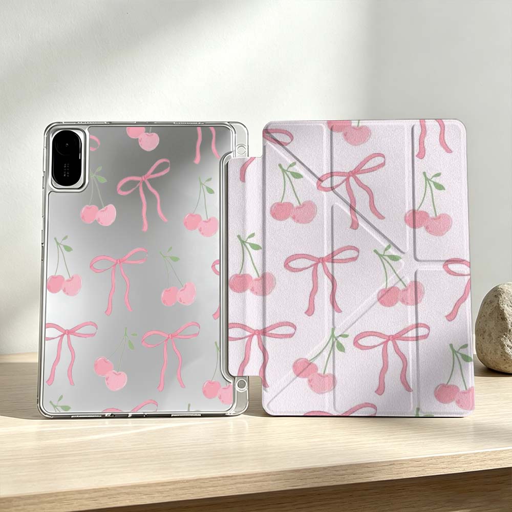 Poco Tablet Accessories - Sanatsal Pembe Fiyonklu Kiraz Desenli Yumuşak