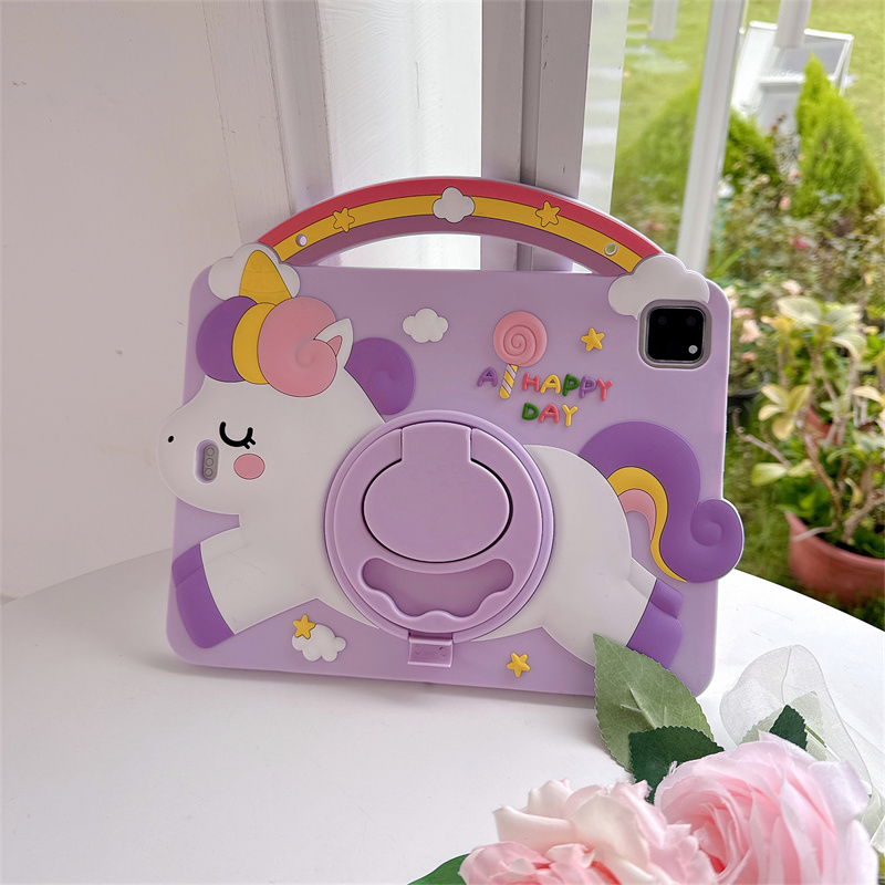 Samsung Tablet A9 Accessories - Karikatür Unicorn Çocuklar Standı Tablet Kılıfı